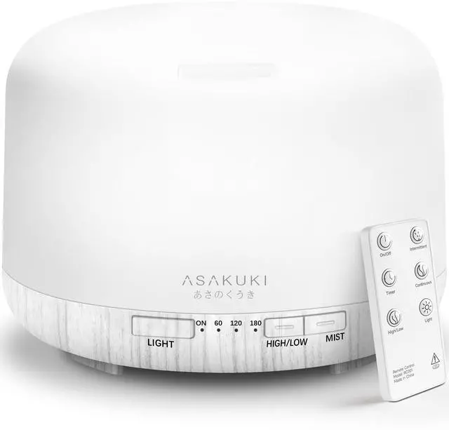 Main image of Essential Oil Diffuser for Home, 500ML Aromatherapy Diffuser Humidifier with Remote Control, 7 Color LED Lights, Quiet Cool Mist Diffuser for Bedroom, Living Room, Office (White)