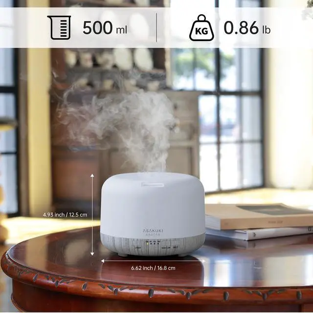 Alt view image 7 of 7 - Essential Oil Diffuser for Home, 500ML Aromatherapy Diffuser Humidifier with Remote Control, 7 Color LED Lights, Quiet Cool Mist Diffuser for Bedroom, Living Room, Office (White)