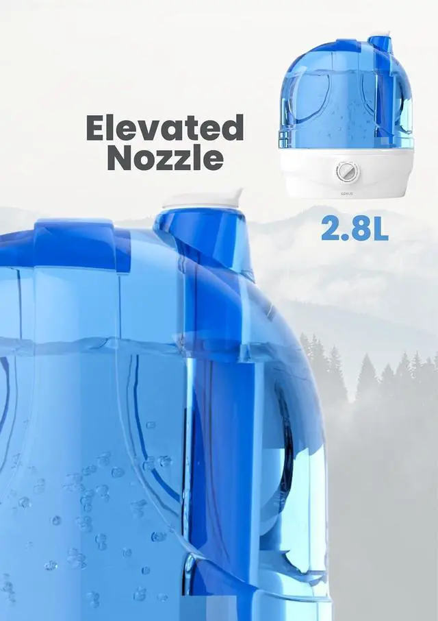 Alt view image 4 of 6 - Humidifiers for Bedroom, 2.8L Ultrasonic Cool Mist Humidifiers for Home Baby Nursery & Plants, Quiet Top Fill Air Humidifier Lasts Up to 30 Hours, Auto Shut-Off (BPA-Free)