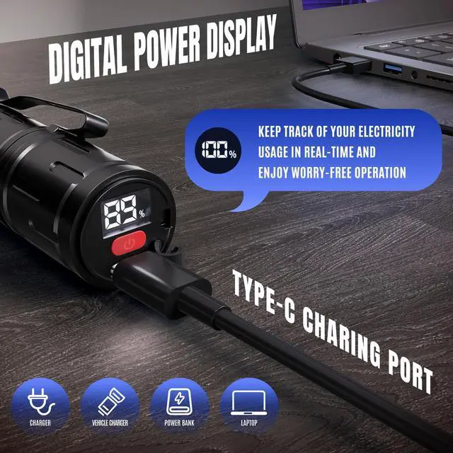 Alt view image 2 of 7 - 365nm UV Flashlight with LCD Display Powerful Black Light Flashlight Ideal for Pet Urine Detection, Resin Curing, Bloodstain Tracking, Rock and Scorpion Detection