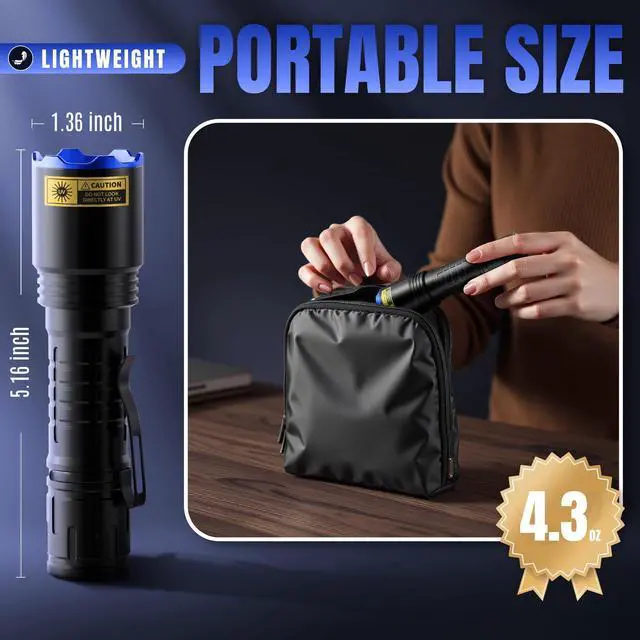 Alt view image 5 of 7 - 365nm UV Flashlight with LCD Display Powerful Black Light Flashlight Ideal for Pet Urine Detection, Resin Curing, Bloodstain Tracking, Rock and Scorpion Detection