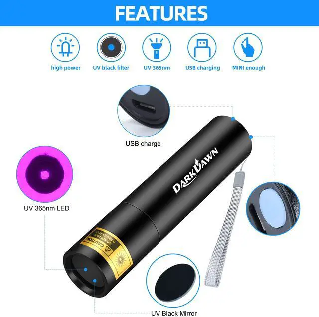 Alt view image 3 of 7 - UV 365nm Black Lights Mini Flashlight USB Rechargeable, Woods Lamp Portable LED Ultraviolet Pocket 370nm - Blacklight for Cat Urine Detection, Stains, Uranium Glass, Leak Detection, V4 365 nm