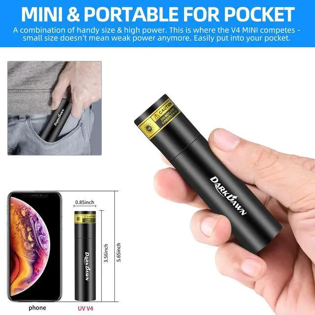 Alt view image 4 of 7 - UV 365nm Black Lights Mini Flashlight USB Rechargeable, Woods Lamp Portable LED Ultraviolet Pocket 370nm - Blacklight for Cat Urine Detection, Stains, Uranium Glass, Leak Detection, V4 365 nm