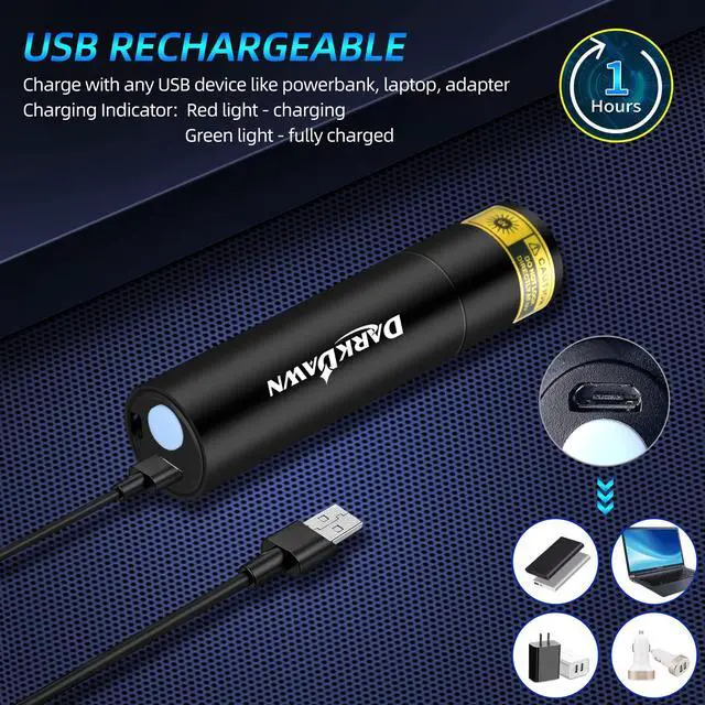 Alt view image 5 of 7 - UV 365nm Black Lights Mini Flashlight USB Rechargeable, Woods Lamp Portable LED Ultraviolet Pocket 370nm - Blacklight for Cat Urine Detection, Stains, Uranium Glass, Leak Detection, V4 365 nm