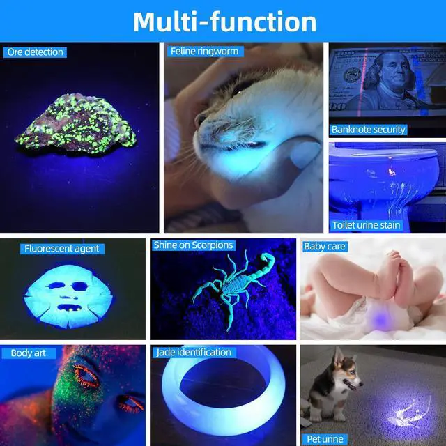 Alt view image 7 of 7 - UV 365nm Black Lights Mini Flashlight USB Rechargeable, Woods Lamp Portable LED Ultraviolet Pocket 370nm - Blacklight for Cat Urine Detection, Stains, Uranium Glass, Leak Detection, V4 365 nm