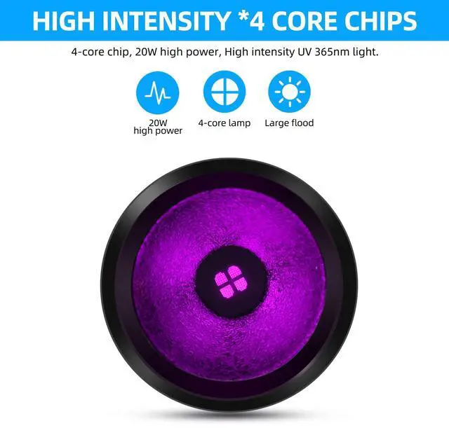 Alt view image 3 of 7 - UV Flashlight Black Light 365nm, Blacklight Woods lamp Rechargeable, LED 20W Powerful Ultraviolet Lights for Pet Urine Detection, Mineral, Blood Tracking, Uranium Glass, Resin Curing