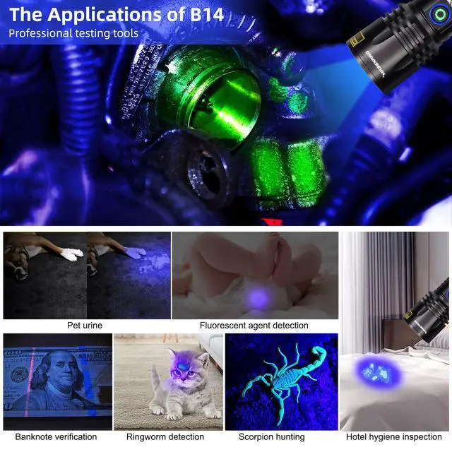Alt view image 7 of 7 - UV Flashlight Black Light 365nm, Blacklight Woods lamp Rechargeable, LED 20W Powerful Ultraviolet Lights for Pet Urine Detection, Mineral, Blood Tracking, Uranium Glass, Resin Curing