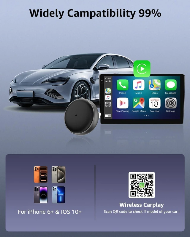 Alt view image 3 of 7 - Wireless CarPlay Adapter, 2026 Upgraded Enhanced 50% Smaller, Convert Wired to CarPlay Wireless, Plug & Play Adapter, Fast Auto-Connect, No Latency, Compact Design for Apple iPhone iOS 10+