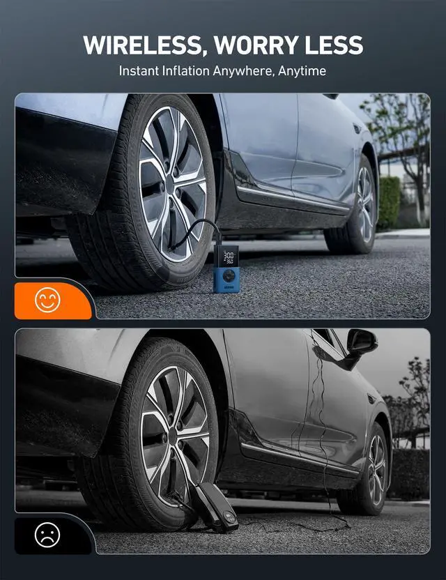 Alt view image 5 of 7 - Tire Inflator L7S Portable Air Compressor Cordless Bike Pump with Digital Dual Values Display, 150 PSI Car Tires Pump with LED Lights Air Pump for Cars, Motorcycles, Bikes, Balls Blue