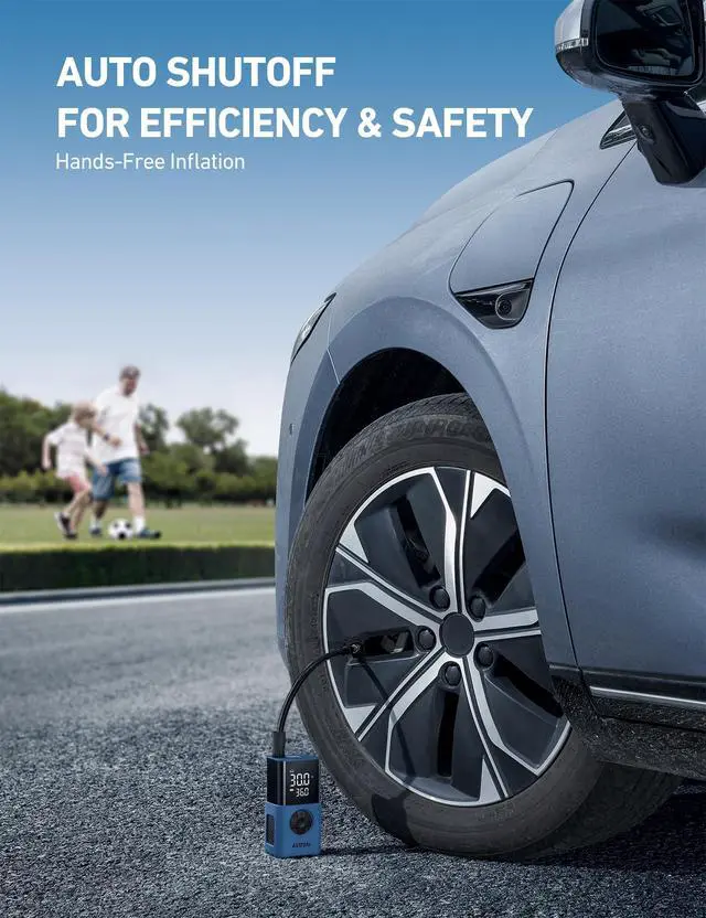 Alt view image 7 of 7 - Tire Inflator L7S Portable Air Compressor Cordless Bike Pump with Digital Dual Values Display, 150 PSI Car Tires Pump with LED Lights Air Pump for Cars, Motorcycles, Bikes, Balls Blue