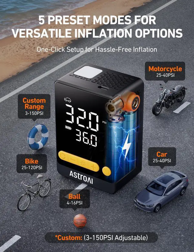 Alt view image 6 of 7 - L10 Mini Tire Inflator Portable Air Compressor,150PSI Air Pump for Car Tires with Tire Pressure Gauge,Bike Pump with LED Light,Tire Inflator for Cars,Bikes,Motorcycles,Balls,Car Accessories