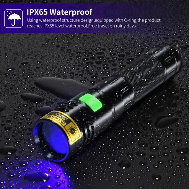 Alt view image 6 of 7 - Flashlight UV 365nm Black Light High Power 3 LEDs USB -C Rechargeable, 20W Mini Woods Lamp Ultraviolet with Filter - Detector for Pet Urine, Uranium Glass - Leak Detection - Resin Curing