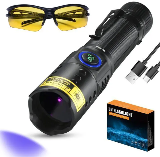 Main image of UV Flashlight 365nm Black Light - Mini & Powerful LED Ultraviolet Blacklight Flashlights - Rechargeable Woods Lamp for AC Leak, Resin Curing, Cat/Dog Urine, Blood Tracking, Rocks Finder