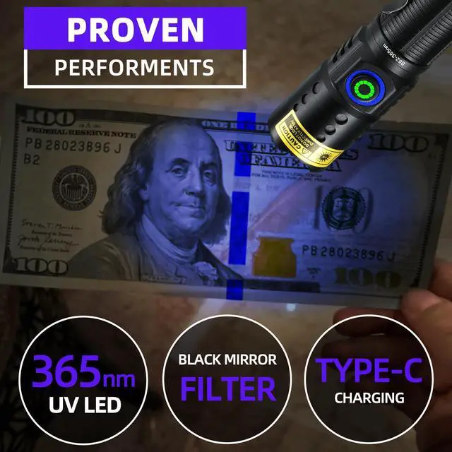 Alt view image 3 of 7 - UV Flashlight 365nm Black Light - Mini & Powerful LED Ultraviolet Blacklight Flashlights - Rechargeable Woods Lamp for AC Leak, Resin Curing, Cat/Dog Urine, Blood Tracking, Rocks Finder
