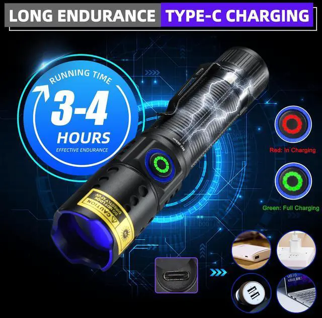 Alt view image 7 of 7 - UV Flashlight 365nm Black Light - Mini & Powerful LED Ultraviolet Blacklight Flashlights - Rechargeable Woods Lamp for AC Leak, Resin Curing, Cat/Dog Urine, Blood Tracking, Rocks Finder