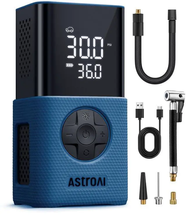 Main image of Tire Inflator L7S Portable Air Compressor Cordless Bike Pump with Digital Dual Values Display, 150 PSI Car Tires Pump with LED Lights Air Pump for Cars, Motorcycles, Bikes, Balls Blue