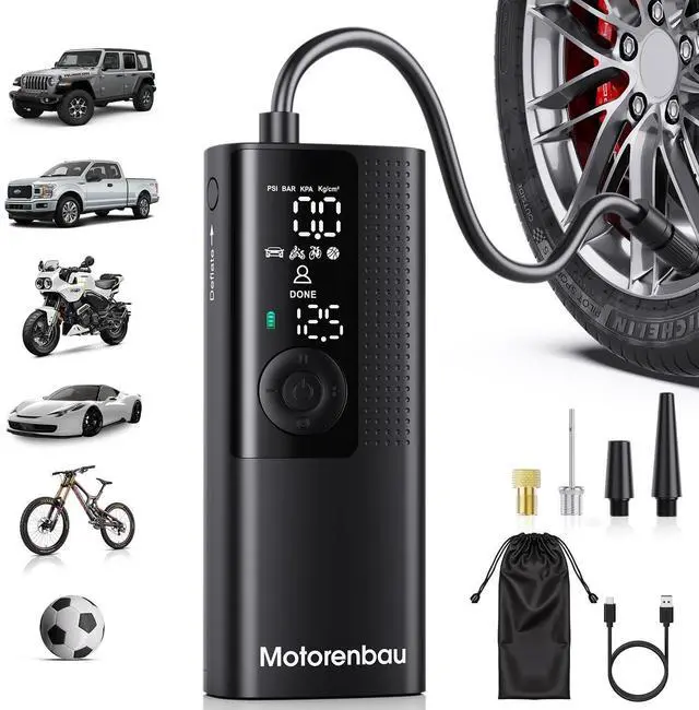 Main image of Tire Inflator Portable Air Compressor - Portable Cordless Mini Air Pump with Digital Pressure Gauge, 150PSI 3X Fast Inflation and Auto Shutoff Function Tires Pump for Cars
