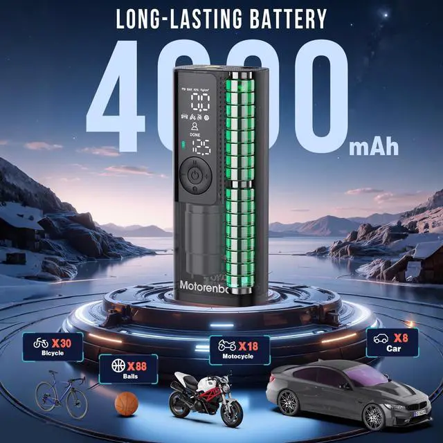 Alt view image 2 of 7 - Tire Inflator Portable Air Compressor - Portable Cordless Mini Air Pump with Digital Pressure Gauge, 150PSI 3X Fast Inflation and Auto Shutoff Function Tires Pump for Cars