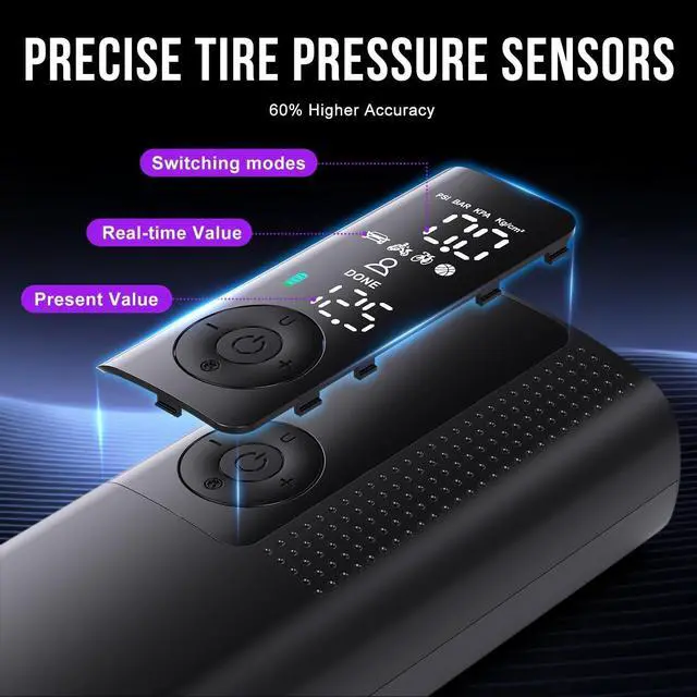 Alt view image 3 of 7 - Tire Inflator Portable Air Compressor - Portable Cordless Mini Air Pump with Digital Pressure Gauge, 150PSI 3X Fast Inflation and Auto Shutoff Function Tires Pump for Cars