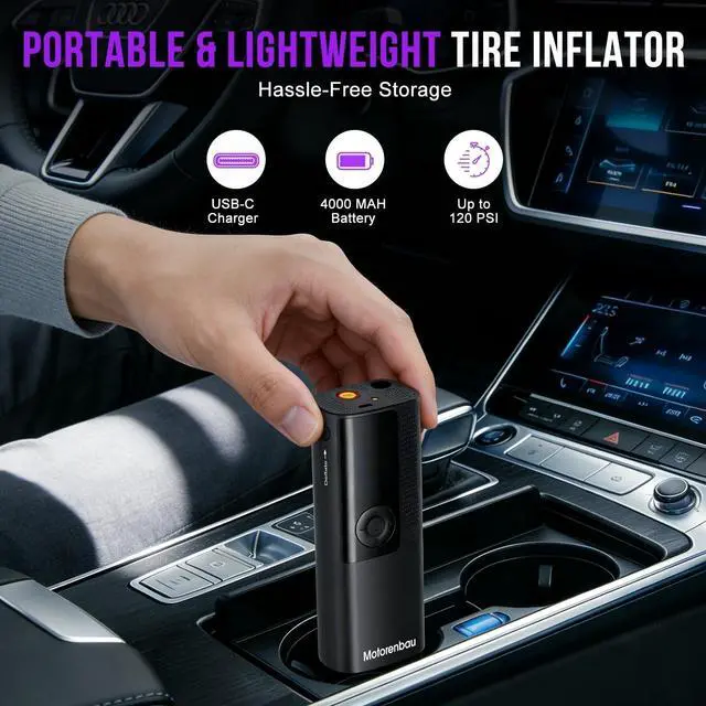 Alt view image 5 of 7 - Tire Inflator Portable Air Compressor - Portable Cordless Mini Air Pump with Digital Pressure Gauge, 150PSI 3X Fast Inflation and Auto Shutoff Function Tires Pump for Cars