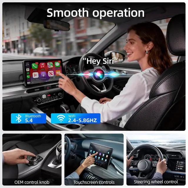 Alt view image 3 of 7 - Apple CarPlay Adapter, 5.8G Quad-Core Chip No Latency, Aerospace Silicone Cooling, Zn-Alloy & Diamond Panel, Plug & Play Wired to Wireless CarPlay Adapter