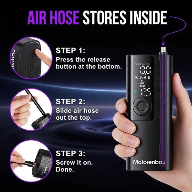 Alt view image 4 of 7 - Tire Inflator Portable Air Compressor - Portable Cordless Mini Air Pump with Digital Pressure Gauge, 150PSI 3X Fast Inflation and Auto Shutoff Function Tires Pump for Cars