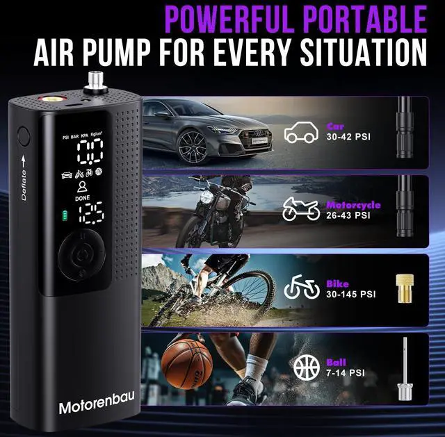 Alt view image 6 of 7 - Tire Inflator Portable Air Compressor - Portable Cordless Mini Air Pump with Digital Pressure Gauge, 150PSI 3X Fast Inflation and Auto Shutoff Function Tires Pump for Cars
