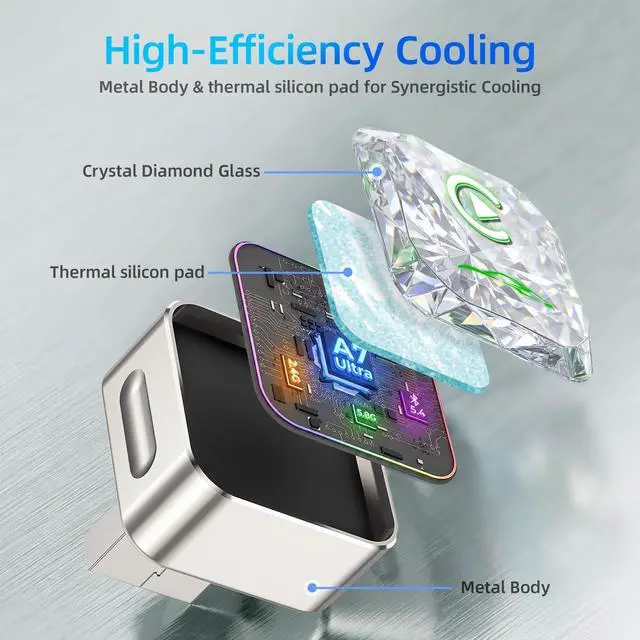 Alt view image 5 of 7 - Apple CarPlay Adapter, 5.8G Quad-Core Chip No Latency, Aerospace Silicone Cooling, Zn-Alloy & Diamond Panel, Plug & Play Wired to Wireless CarPlay Adapter