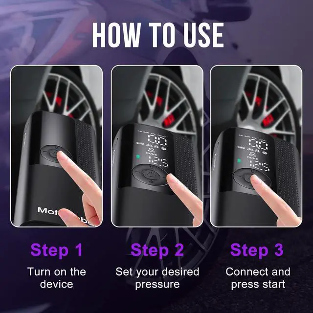 Alt view image 7 of 7 - Tire Inflator Portable Air Compressor - Portable Cordless Mini Air Pump with Digital Pressure Gauge, 150PSI 3X Fast Inflation and Auto Shutoff Function Tires Pump for Cars