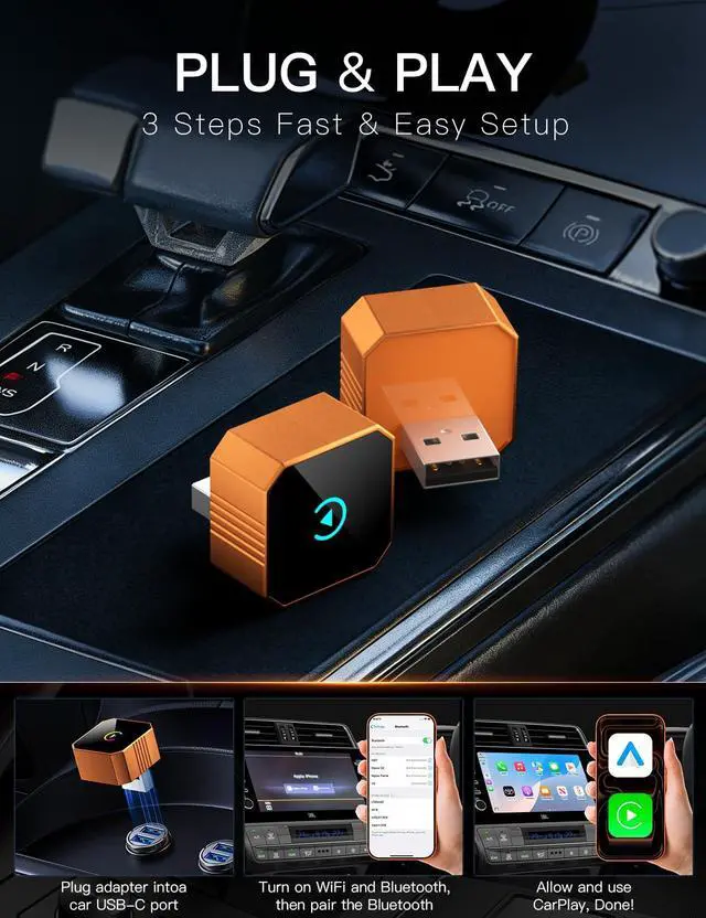 Alt view image 3 of 7 - 2026 Wireless CarPlay Adapter, 2in1 Mini CarPlay Wired to Wireless with Fast Stable Connection, Plug and Play, Zero Delay Car Play for iPhone iOS 10+, Android 11+Marine Autopilots