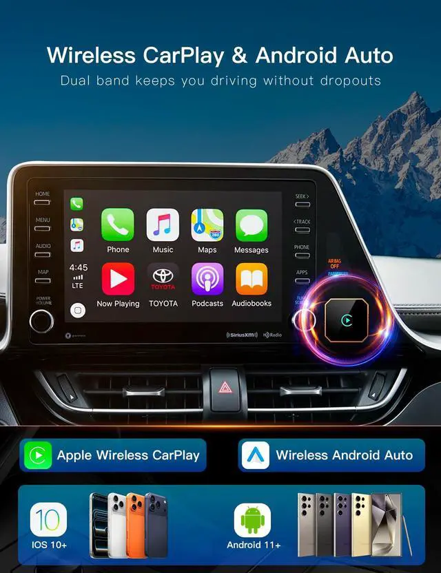 Alt view image 5 of 7 - 2026 Wireless CarPlay Adapter, 2in1 Mini CarPlay Wired to Wireless with Fast Stable Connection, Plug and Play, Zero Delay Car Play for iPhone iOS 10+, Android 11+Marine Autopilots