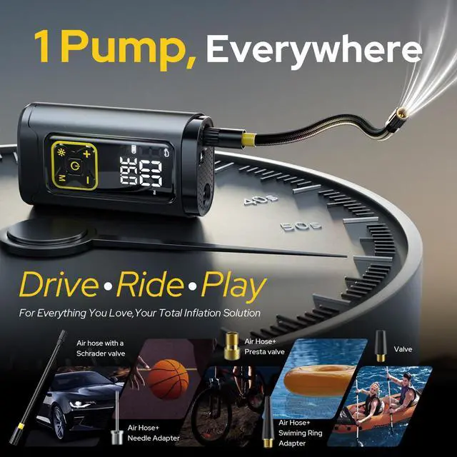 Alt view image 2 of 7 - Philoent Tire Inflator Portable Air Compressor for Car Tires with Gauge, 150PSI Fast Bike Air Pump for Auto, Motorcycle, Bicycle, Balls, Digital Tire Pump with LED Light, Auto Shut-Off