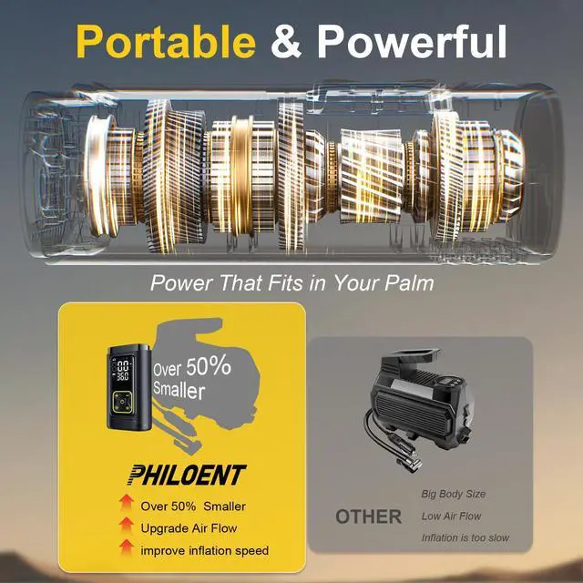 Alt view image 5 of 7 - Philoent Tire Inflator Portable Air Compressor for Car Tires with Gauge, 150PSI Fast Bike Air Pump for Auto, Motorcycle, Bicycle, Balls, Digital Tire Pump with LED Light, Auto Shut-Off