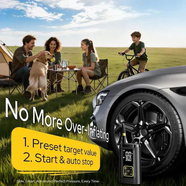 Alt view image 6 of 7 - Philoent Tire Inflator Portable Air Compressor for Car Tires with Gauge, 150PSI Fast Bike Air Pump for Auto, Motorcycle, Bicycle, Balls, Digital Tire Pump with LED Light, Auto Shut-Off