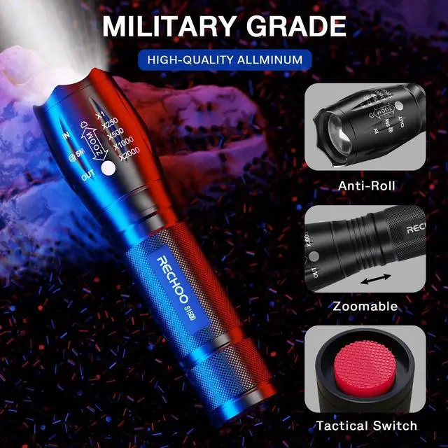 Alt view image 3 of 7 - Tactical Flashlight 4 Pack, Bright Zoomable LED Flashlight with High Lumens and 5 Modes, Waterproof Portable Pocket Flash Light for Emergency, Camping, and Outdoor Use - S1500