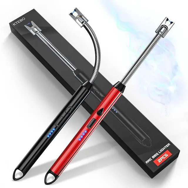 Main image of 2 Pack Plasma Arc Electric Candle Lighters Rechargeable, Flexible Gooseneck Long Reach for Scented Candles, BBQ Grill &Camping - Windproof Design Lighters - Stocking Stuffers, Black & Red