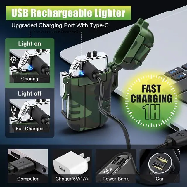 Alt view image 2 of 7 - Electric Lighter USB C Rechargeable Plasma Lighter Windproof Flameless Arc Lighters, Waterproof Matches for Camping Hiking Hunting, Survival Tactical Gear Gifts for Men Fathers Husband