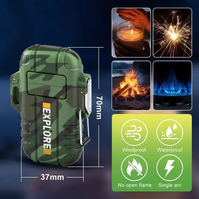 Alt view image 5 of 7 - Electric Lighter USB C Rechargeable Plasma Lighter Windproof Flameless Arc Lighters, Waterproof Matches for Camping Hiking Hunting, Survival Tactical Gear Gifts for Men Fathers Husband