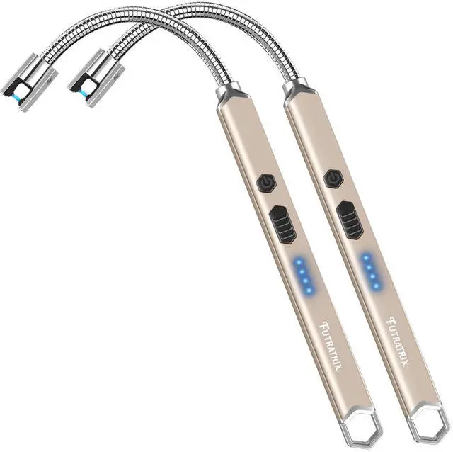 Main image of Rechargeable Electric Candle Lighter for Deep Jars - Windproof & Flameless Arc Lighter for Home Decor, Aromatherapy & Arthritis Friendly Gifts (2 Pack - Champagne Gold)