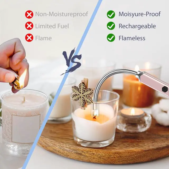 Alt view image 5 of 6 - Rechargeable Electric Candle Lighter for Deep Jars - Windproof & Flameless Arc Lighter for Home Decor, Aromatherapy & Arthritis Friendly Gifts (2 Pack - Champagne Gold)