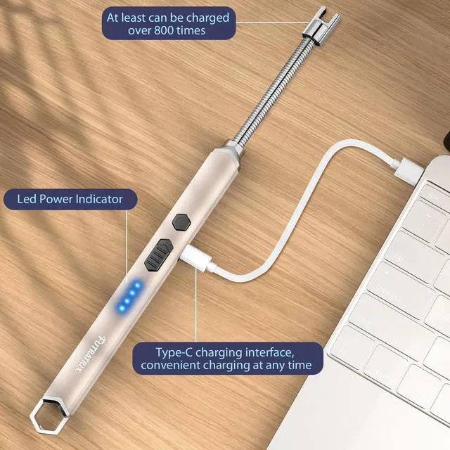 Alt view image 3 of 6 - Rechargeable Electric Candle Lighter for Deep Jars - Windproof & Flameless Arc Lighter for Home Decor, Aromatherapy & Arthritis Friendly Gifts (2 Pack - Champagne Gold)