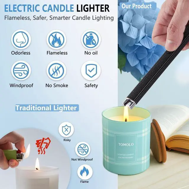 Alt view image 2 of 7 - TOMOLO Candle Lighter 2-Pack, Electric Lighter with Safety Switch Windproof Flameless Rechargeable Lighters for Candle, Kitchen, Grill, Camping, Gift (Silver, Black)
