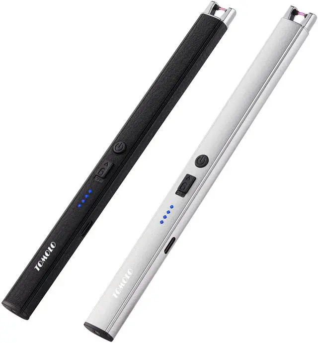 Main image of TOMOLO Candle Lighter 2-Pack, Electric Lighter with Safety Switch Windproof Flameless Rechargeable Lighters for Candle, Kitchen, Grill, Camping, Gift (Silver, Black)