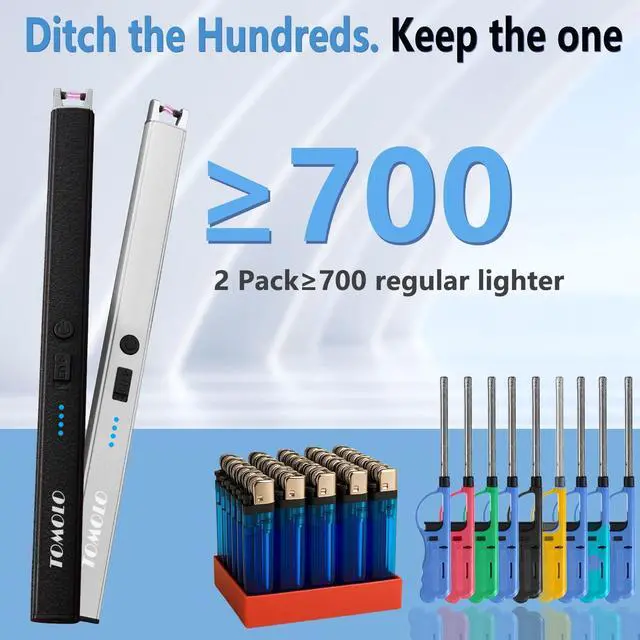 Alt view image 3 of 7 - TOMOLO Candle Lighter 2-Pack, Electric Lighter with Safety Switch Windproof Flameless Rechargeable Lighters for Candle, Kitchen, Grill, Camping, Gift (Silver, Black)