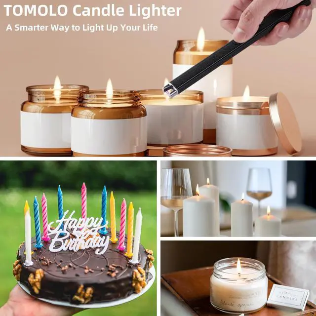 Alt view image 6 of 7 - TOMOLO Candle Lighter 2-Pack, Electric Lighter with Safety Switch Windproof Flameless Rechargeable Lighters for Candle, Kitchen, Grill, Camping, Gift (Silver, Black)