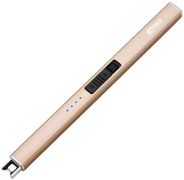 Main image of JETPRO Electric Arc Windproof Lighter Flameless USB Rechargeable Lighter with Safety Lock for Candle BBQ Camping (Gold)