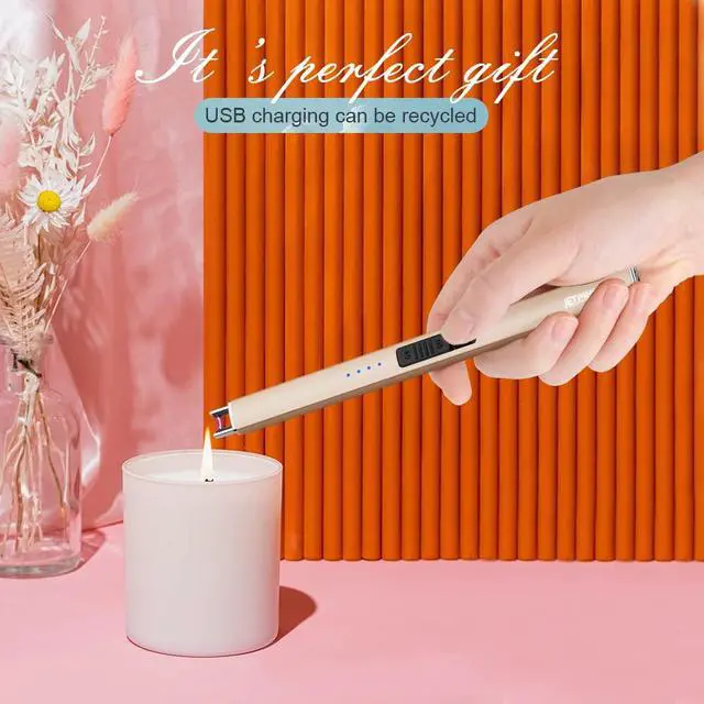 Alt view image 2 of 7 - JETPRO Electric Arc Windproof Lighter Flameless USB Rechargeable Lighter with Safety Lock for Candle BBQ Camping (Gold)