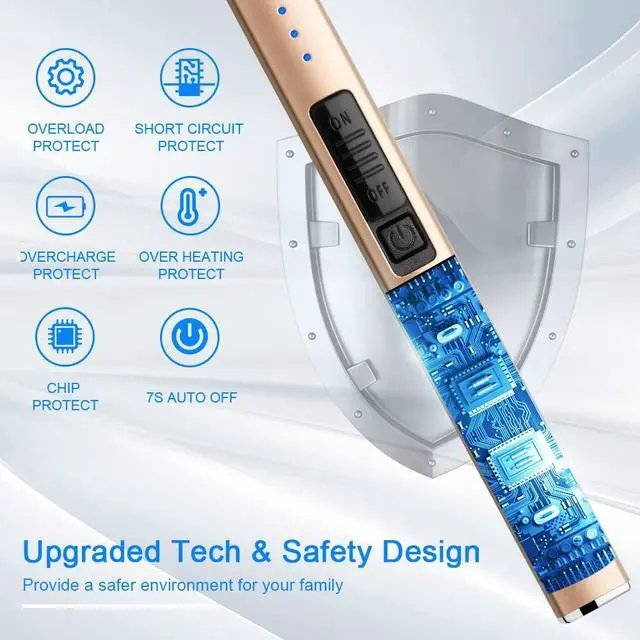 Alt view image 4 of 7 - JETPRO Electric Arc Windproof Lighter Flameless USB Rechargeable Lighter with Safety Lock for Candle BBQ Camping (Gold)