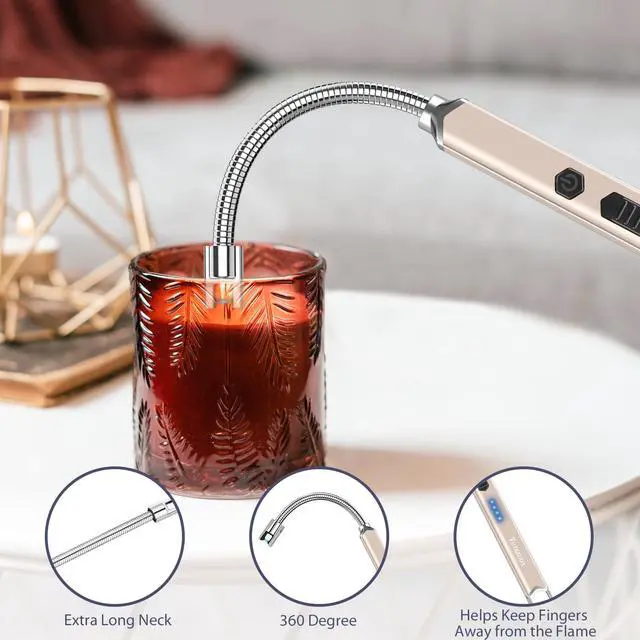 Alt view image 4 of 6 - Rechargeable Electric Candle Lighter for Deep Jars - Windproof & Flameless Arc Lighter for Home Decor, Aromatherapy & Arthritis Friendly Gifts (2 Pack - Champagne Gold)