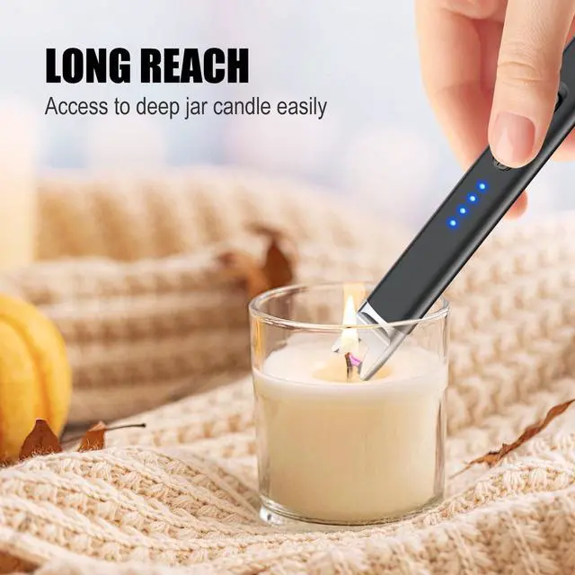 Alt view image 3 of 7 - Candle Lighter Electric USB Rechargeable Plasma Arc Lighter with Safety Lock, Windproof Flameless Lighters Long Stem Matches for Candle, Grill, BBQ, Camping, Gas Stoves